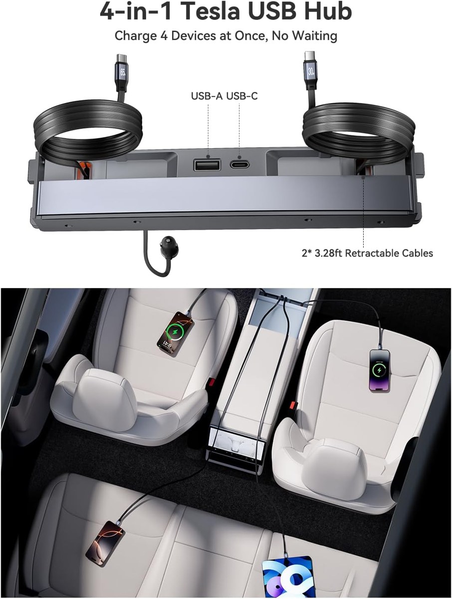 YONZEE 4-in-1 Charging Hub for Tesla Center Console
