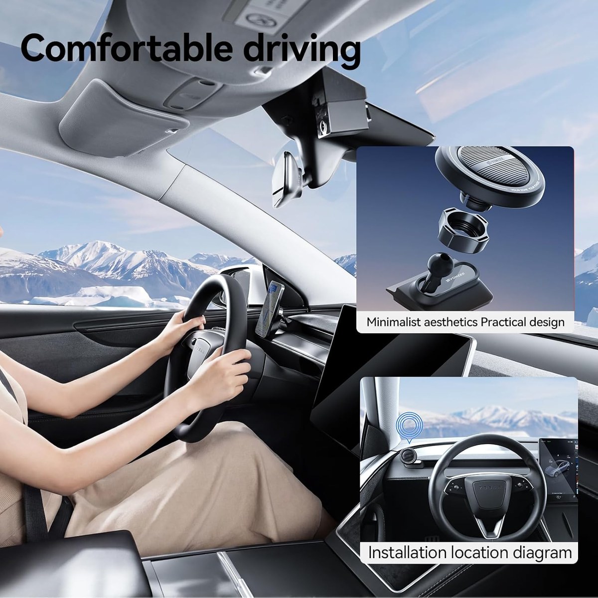YONZEE Magnetic Phone Mount for Tesla Model Y & Model 3